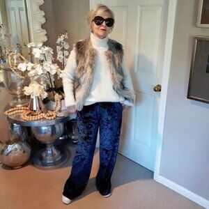 EUC Twik Simons rich blue velvet look wide leg pants, S